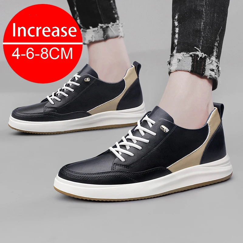 New Men's Genuine Leather Elevator Shoes Invisible Inner Height Increase Men's Shoes Increase 6/8 cm Sports and Leisure Shoes