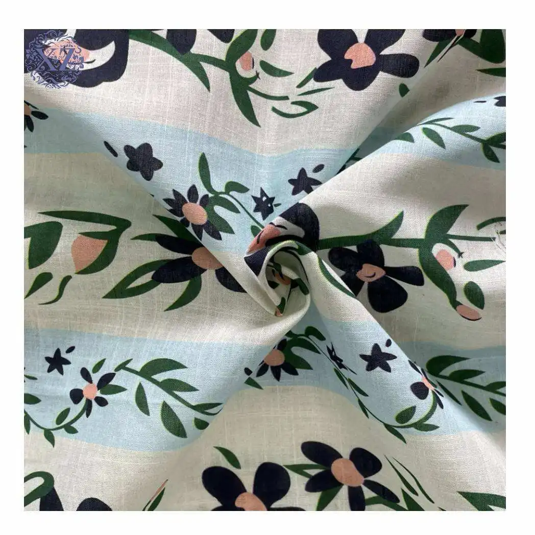 

High Quality Digital Printed Woven Cotton Slub Fabric Flower Cotton Floral 100% Cotton Material Fabric For Clothing