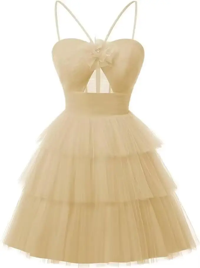 

Тюлевые платья для встречи выпускников 2024, многослойное платье на тонких бретельках, короткое платье для выпускного вечера, коктейльное платье трапециевидной формы для выпускного вечера выше колена, мини