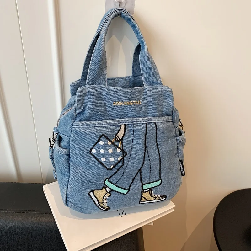

Fashion Lady graffiti Handbag Casual Tote For Women High Capacity Denim Shoulder Crossbody Bag Female School Canvas Backbag