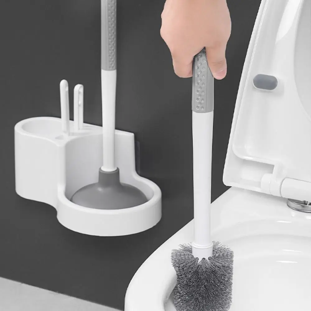 

4 in 1 Toilet Brush Holder Wall Mounted Long Handle Toilet Plunger No Dead Angles Bathroom Brush Bathroom Deep Cleaning