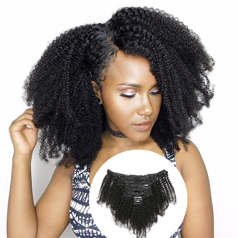 Mogolian Afro Kinky Curly Clip In Hair Extensions Human Hair Full Head Sets 120g 8PCS/Set Clip Ins Bundles Natural Black Remy