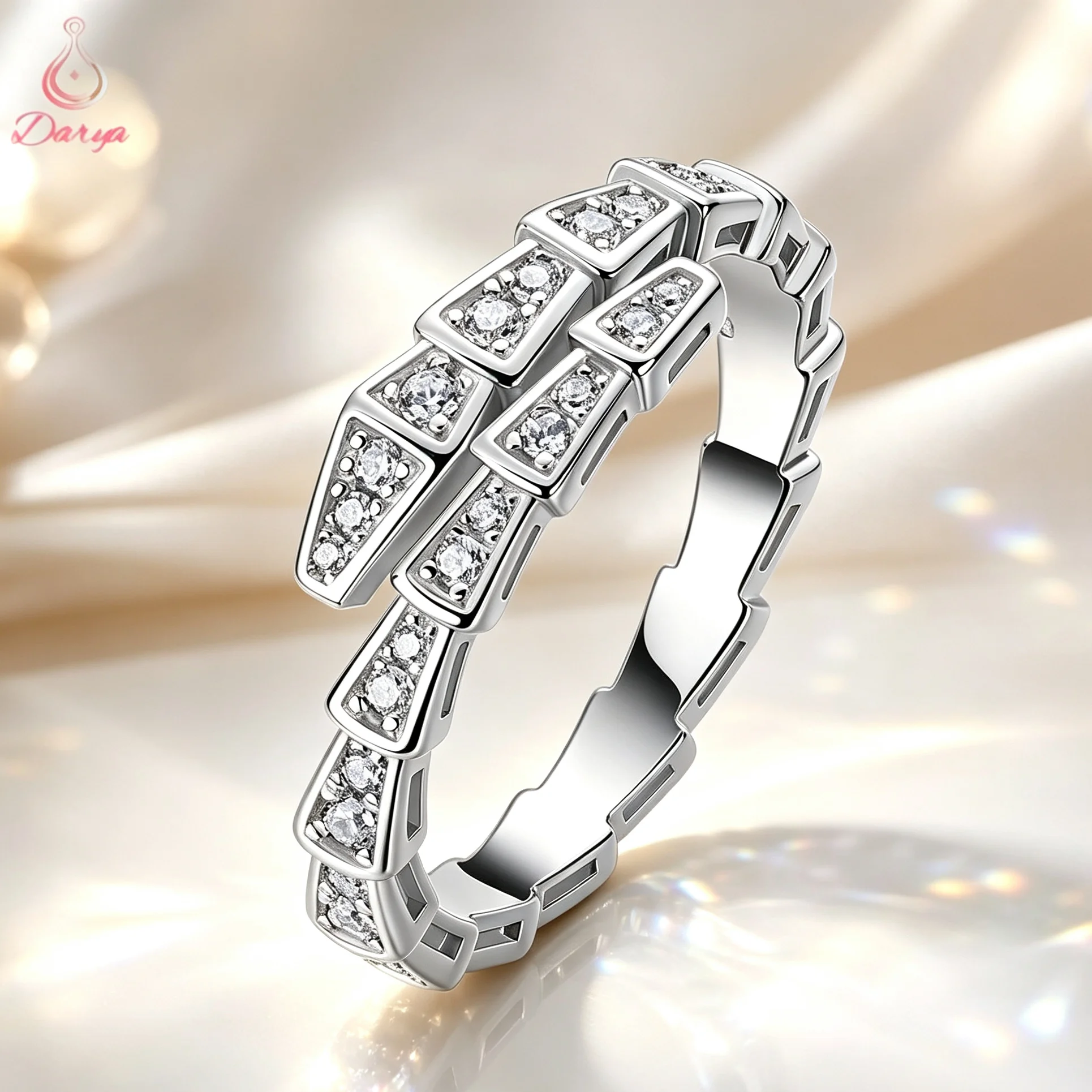 Snake Design Full Paved Sparkling D VVS1 Moissanite Diamond 18K Gold Plated S925 Silver Open Ring