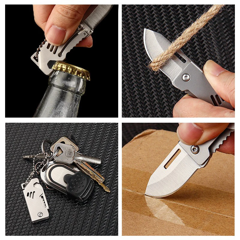 1Pc Stainless Steel Folding Knife, Portable Self-defense Knife, Outdoor Survival Pocket Knife, Camping Tool, Keychain Pendant