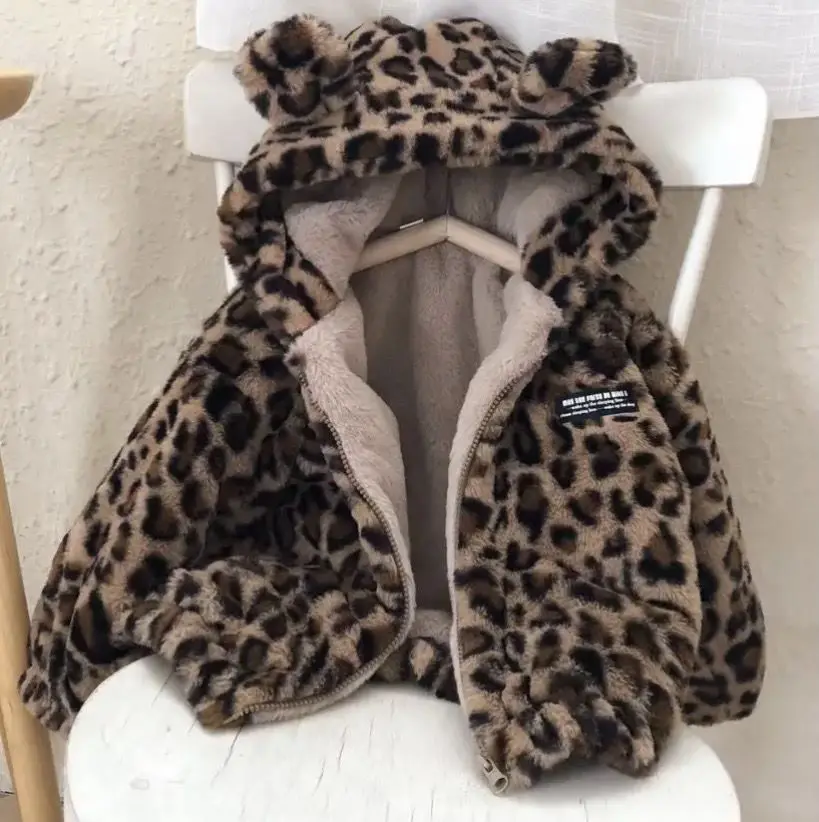 سترة فرو للأطفال للخريف والشتاء للأولاد والبنات معطف سميك من صوف الضأن بنمط الفهد #3