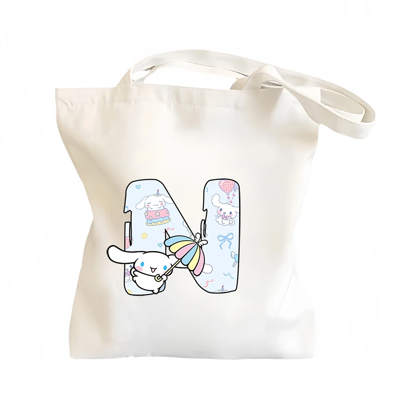 

Мультяшная сумка-тоут с рисунком Синаморолл и буквами A-Z, аниме-стиль, холщовая, милая, портативная, для хранения, на плечо, универсальная, подарки