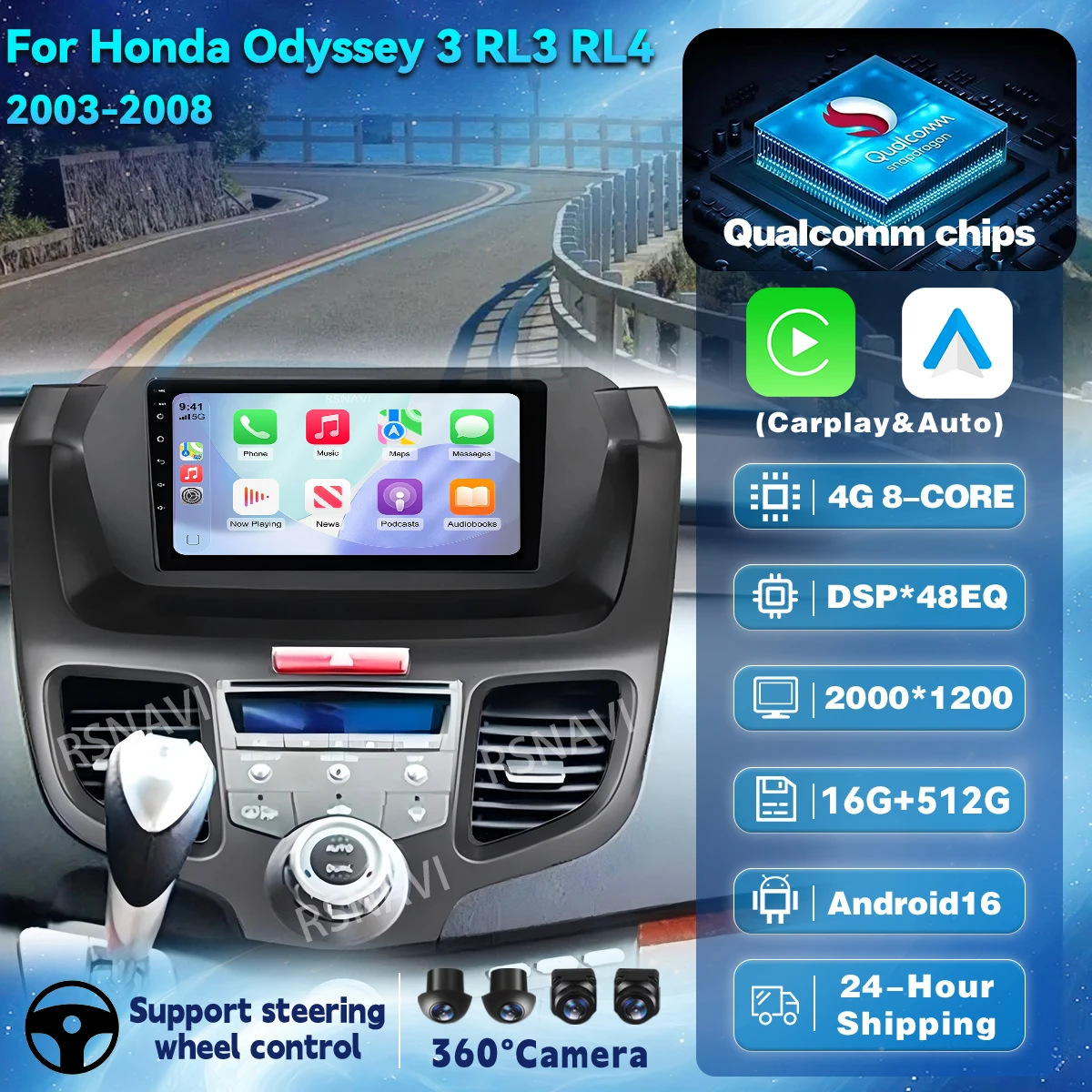 Radio para Auto con Pantalla 2K Android 16 para Honda Odyssey RB1 2004 - 2008, Carplay, Auto BT, Reproductor Multimedia de Video, Autoradio Estéreo 2Din