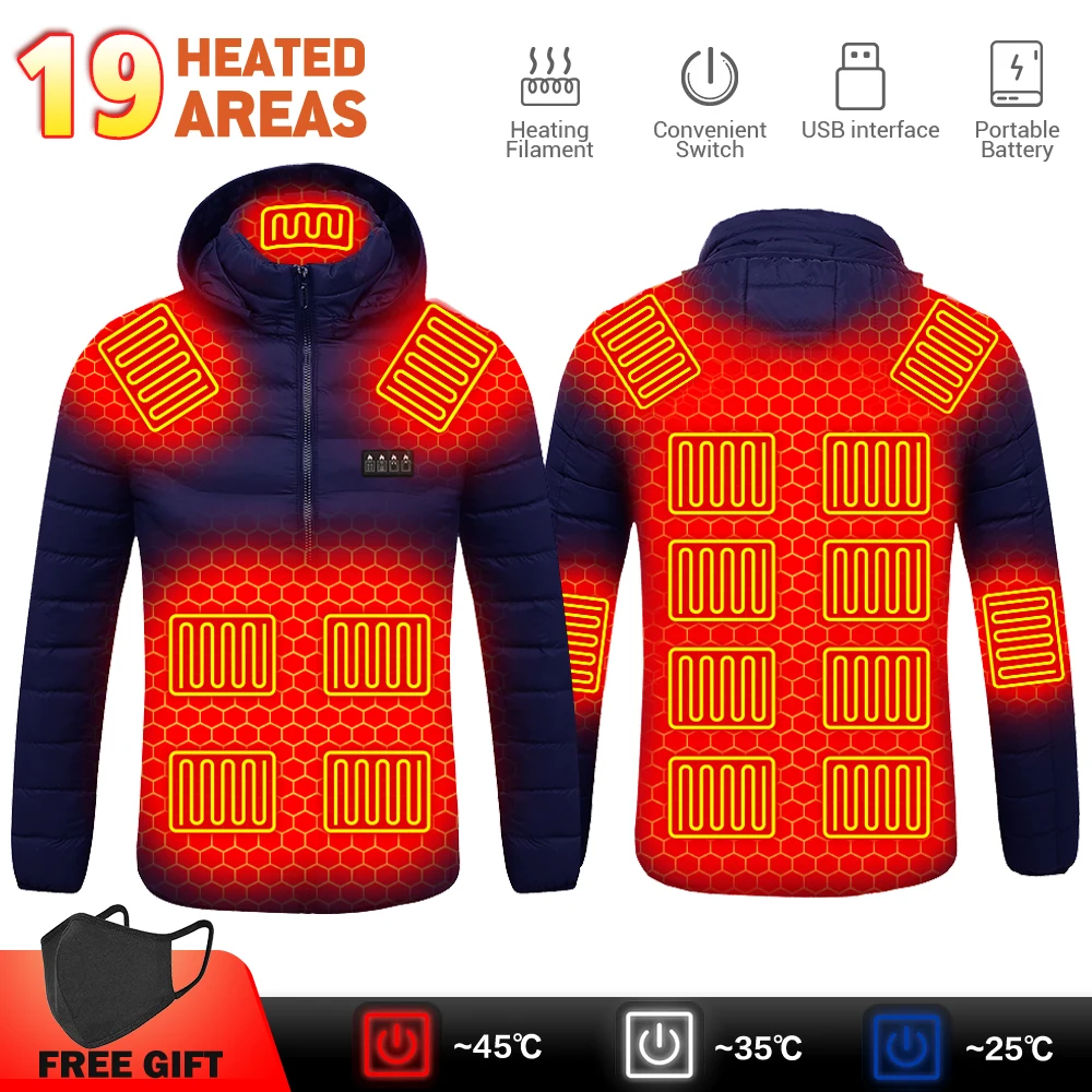 

19 Areas Heated Jacket Men Women Winter Warm USB Electric Heating Jacket Adjustable Temperature Outdoor Sports Cotton Clothes