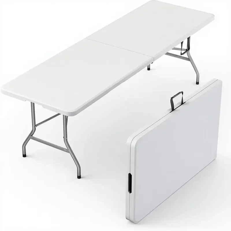 for Modern Space 8 Feet Rectangular Foldable Table with Built-in Handle and Folding Legs Heavy Duty Portable for Party Dining