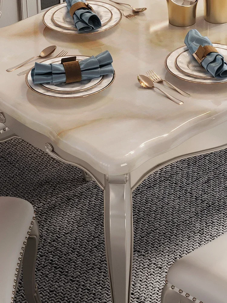 American light luxury marble dining table and chair combination European solid wood rectangular dining table simple household di