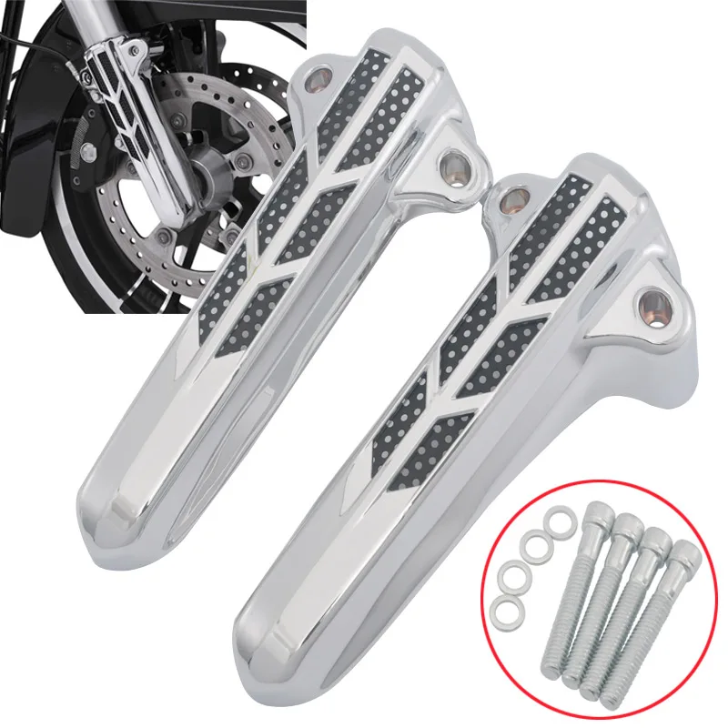 الكروم الأسود دراجة نارية الجبهة شوكة السفلى الساق المنزلق يغطي ل هارلي بجولة الطريق الملك شارع الإنزلاق الترا المحدودة FLHT FLHX