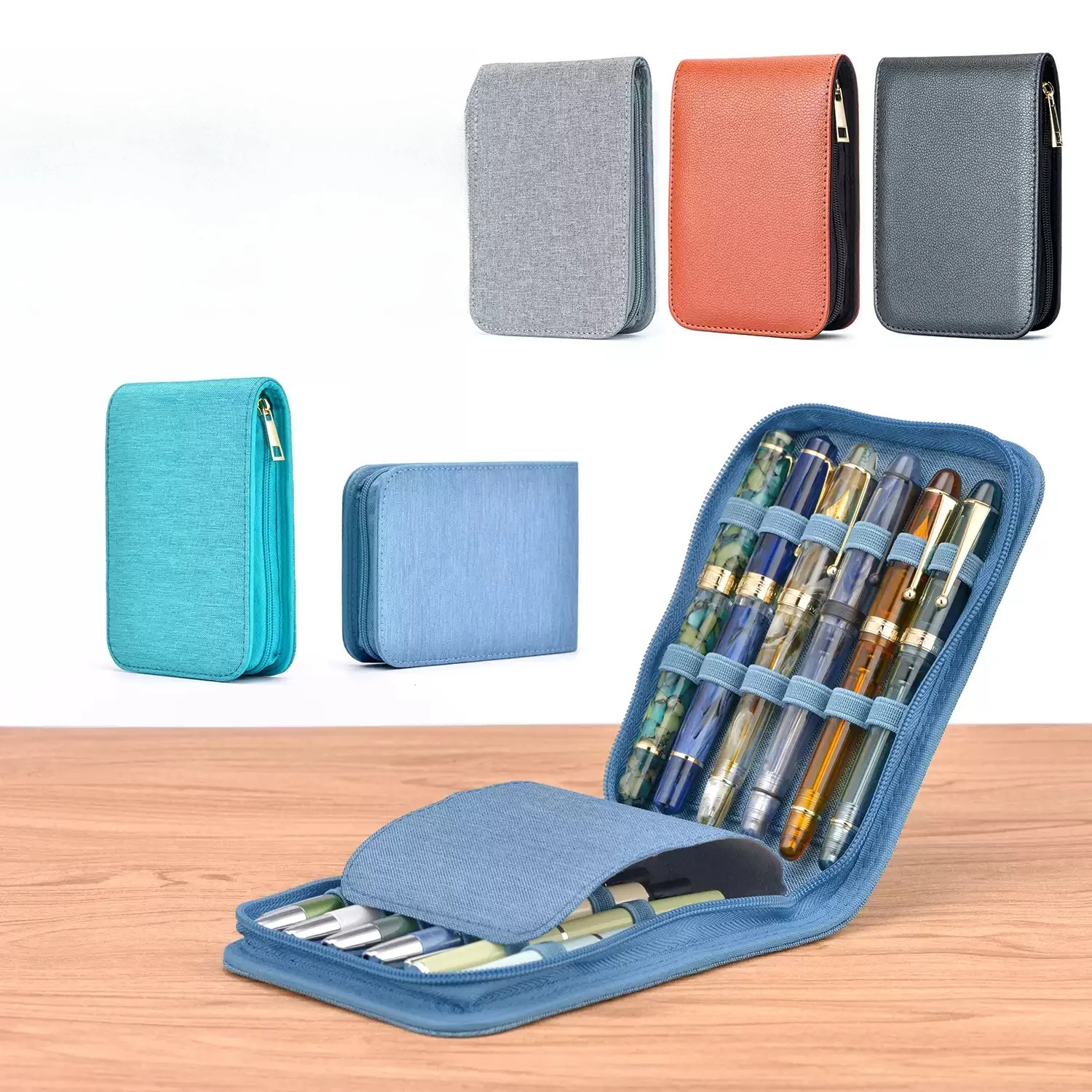 

12 Fountain Pen Case Pencil Cases Pouch Bag PU Leather/ Fabric Zipper Protection Bag Dustproof Office School Stationery
