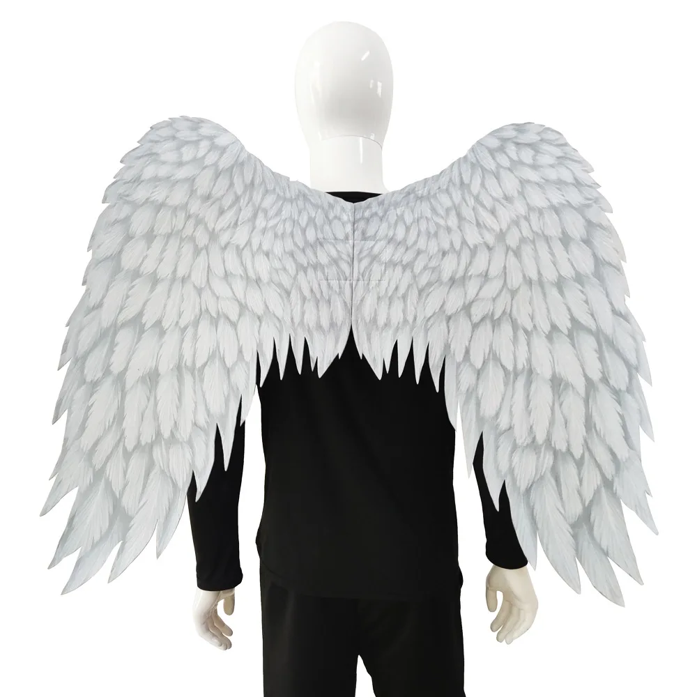 Disfraz de Halloween para niños y adultos, plumas no tejidas en blanco y negro, alas de Ángel, disfraz de Cosplay malvado, Mardi Gras, accesorio de juego de simulación