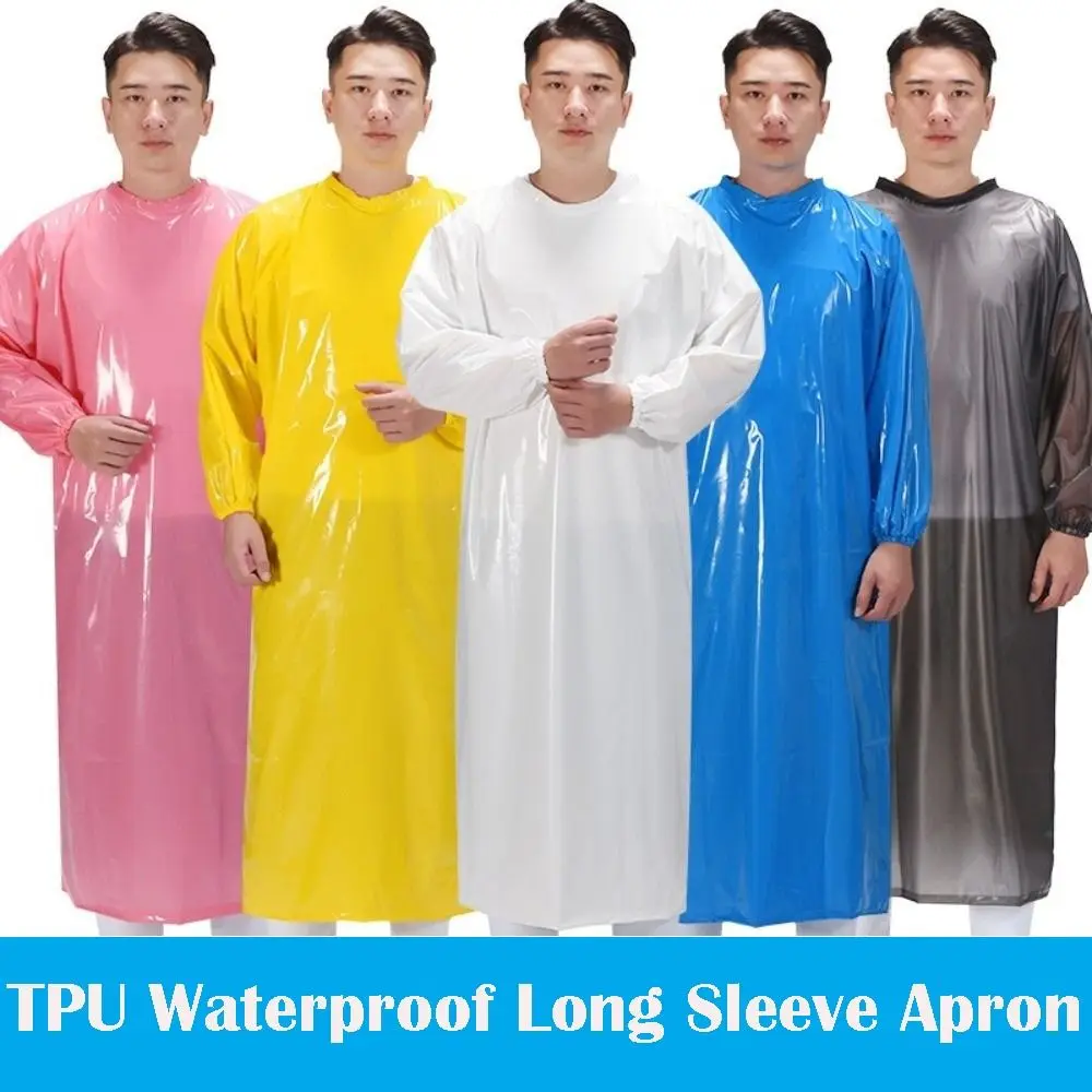 Large Size TPU Apron Wear-Resistant Alkali Resistant Oil Resistant Apron Acid Resistant Long Sleeve Apron Professional Work