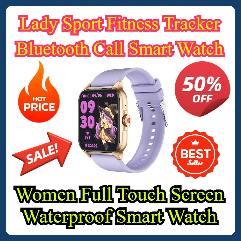 

Lady Sport Fitness Tracker Smart Watch Women Full Touch Screen Bluetooth Call Waterproof Smart Watch