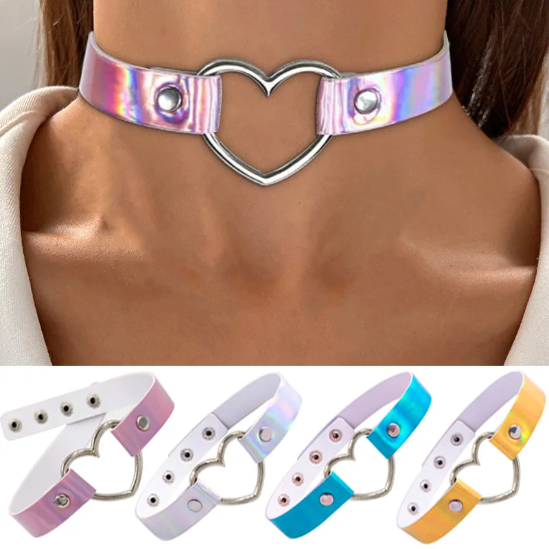 

New Light Luxury Advanced Harajuku Laser - Heart-Shaped Collar/ Choker Luminous Necklace Neckband Clavicle Neckla