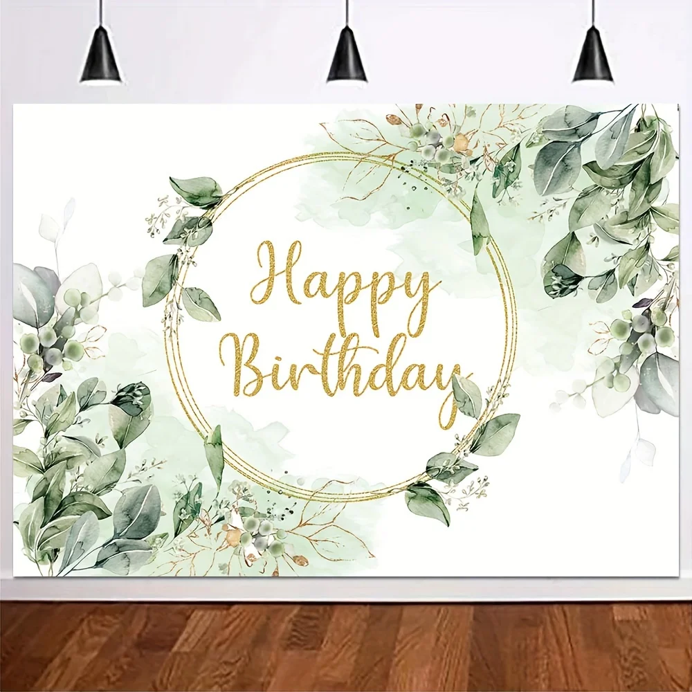 1 unidad, hoja verde, planta suculenta, hojas de eucalipto, fondo de fotografía de feliz cumpleaños, fondo fotográfico para fiesta de cumpleaños