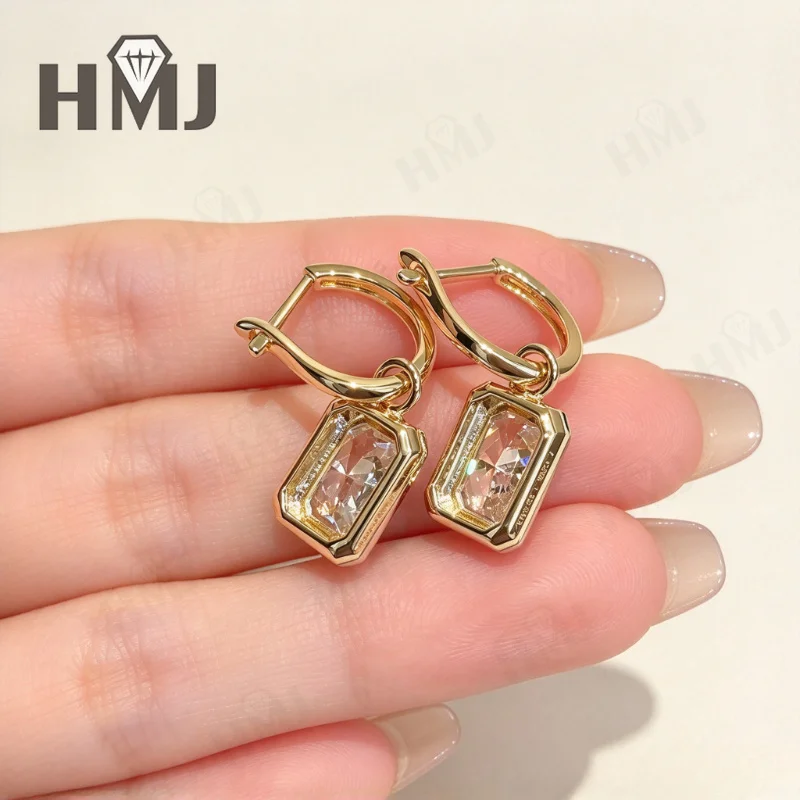 Ohrringe mit Kreisanhänger, 2 Karat, Radiantschliff, im Labor gezüchteter Diamant, DEF, VS, 18 Karat Gold, schlicht, für Jubiläum, Party, edler Schmuck, Geschenke, Charms – Detail 8