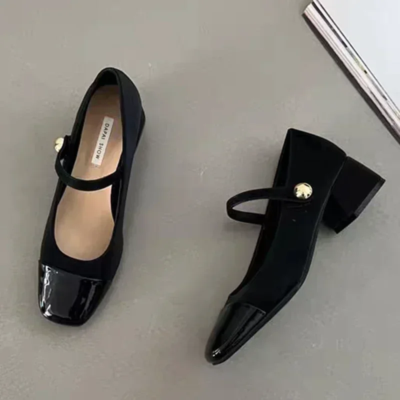 

Square Toe Marie Janes High Heels Shoes Summer Women Shallow Shoes 2024 New Designer Dress Shoes Elegant Pumps Femme