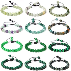 Simple Green Stone Bead Braid Bracelet 8MM Green Prehnite Agates Malachite Woven Rope Bangle Wristband Wealth Lucky Jewelry Gift