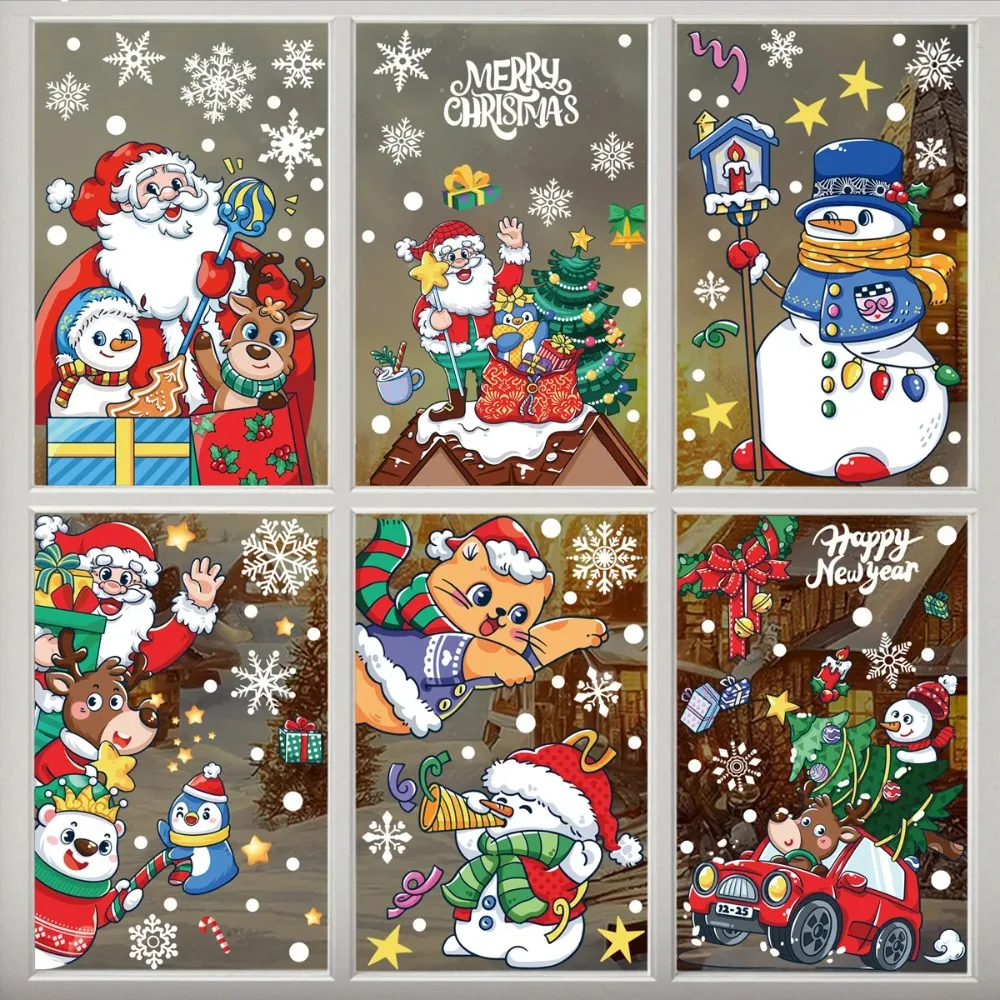 New Christmas Window Stickers Bathroom Shadow Clings Xmas 2025 New Year's Eve Merry Christmas For Kid Birthday Party Decorations