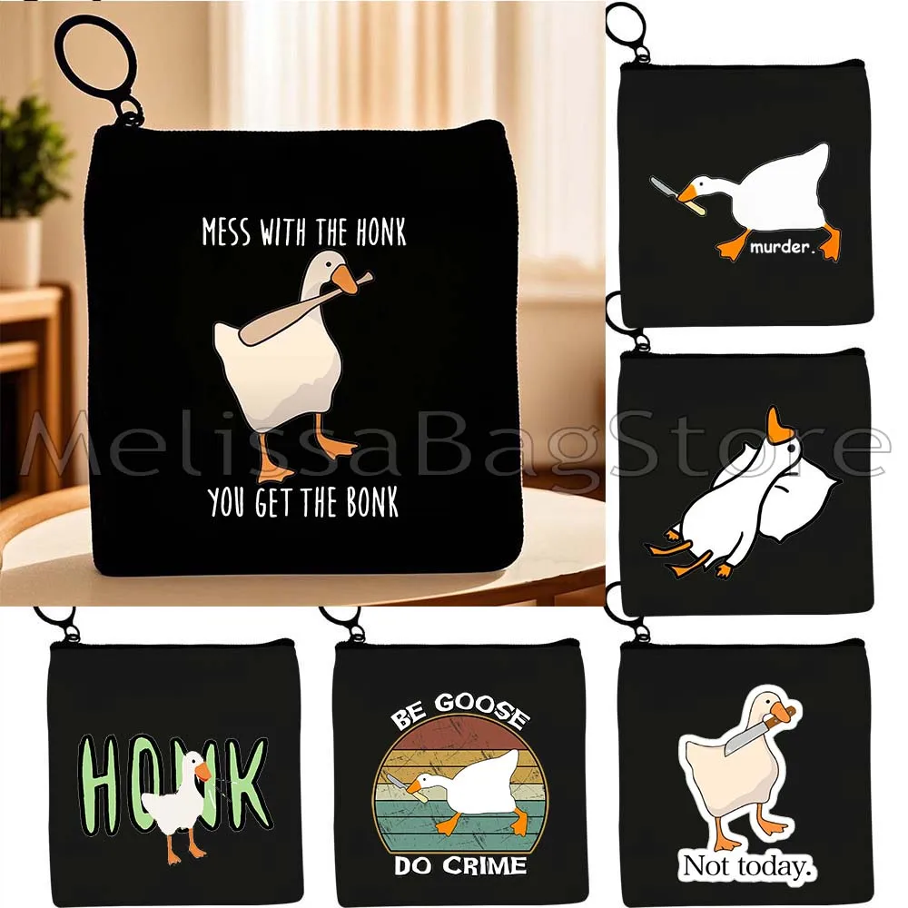 Funny Honk Untitled Goose Game Lovely Meme Noot Duck Cute Cartoon Animal Canvas Coin Purse Bag Square Key Card Bag Wallet Pouch