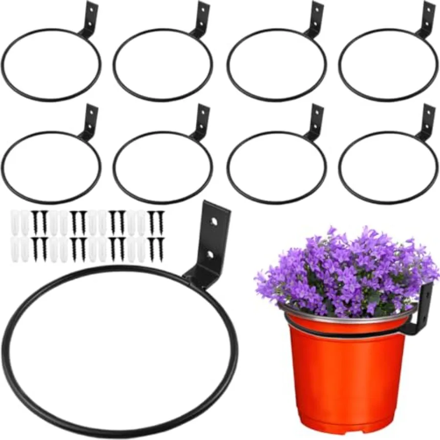 

8PCS 6 Inch Black Plant Pot Holders Flower Pot Holder Ring Wall Mount Plant Holder Heavy Duty Iron Planter Ring Hangers for Fen