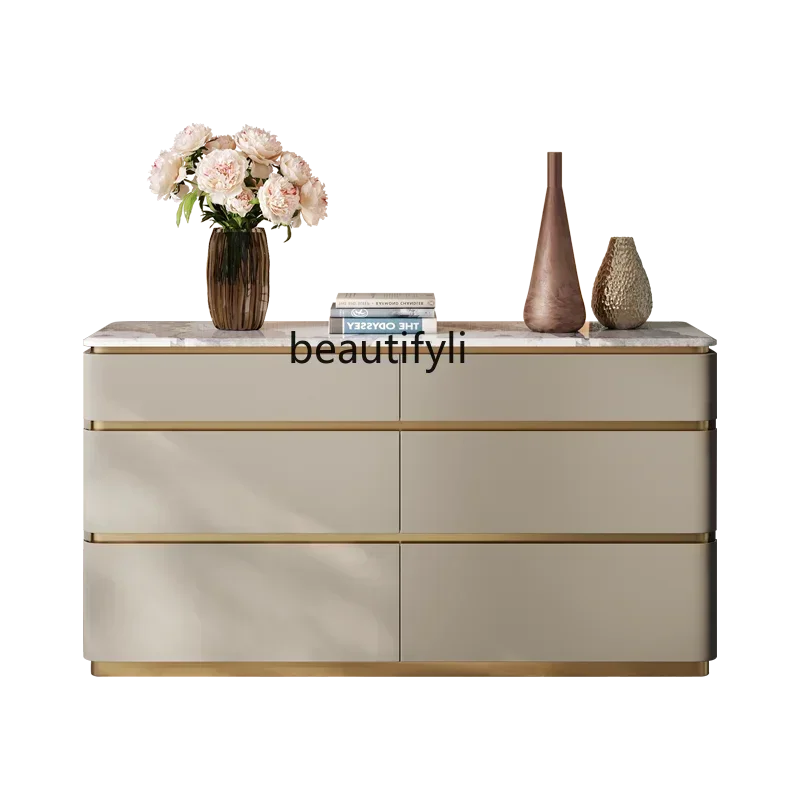 

cqyLight luxury six-chest cabinet bucket marble high-end bedroom TV cabinet fully installed entrance storage cabinet