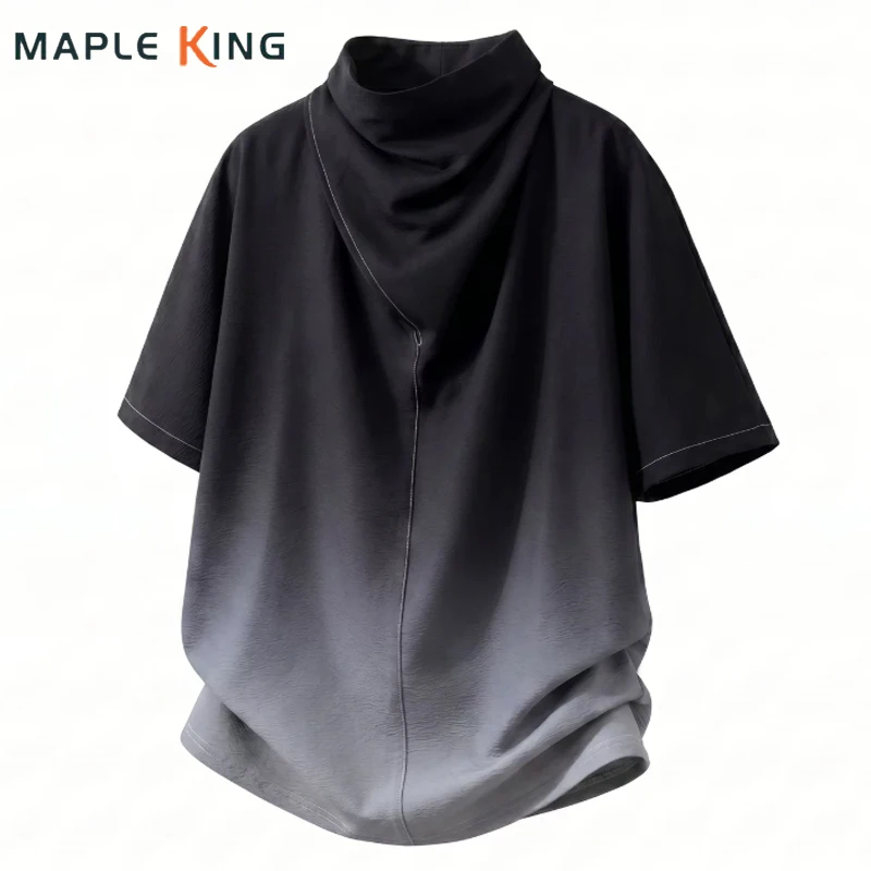 2026 New High Pile Collar Designer Man Tshirt Plus Size 5XL Yamamoto Style Gradient Color Short Sleeve Men Tops Loose Streetwear