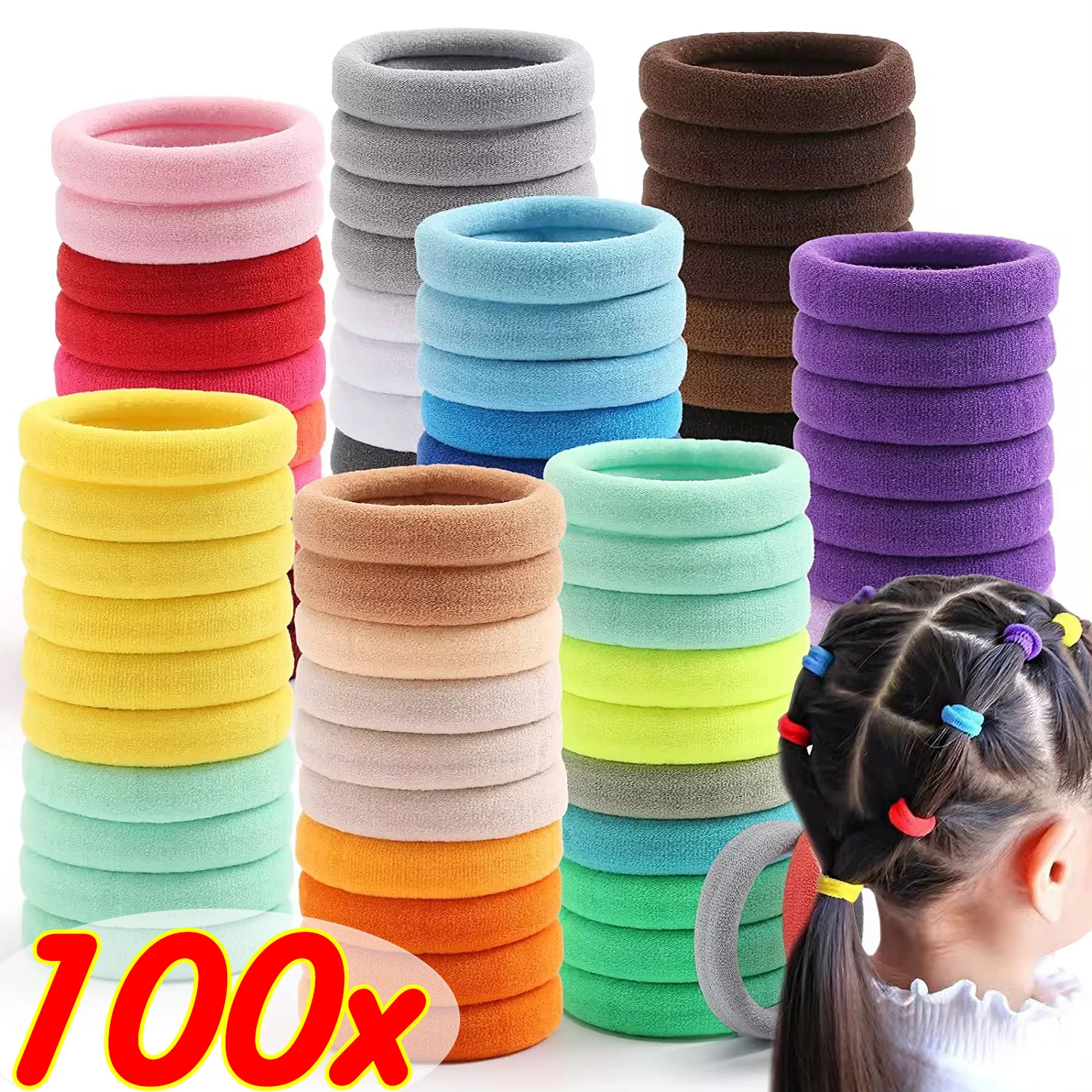 100Pcs Girls' Hair with Nylon Hair with Candy-colored Elastic Rubber Band Children's Ponytail Chuck with Girls' Hair Accessories