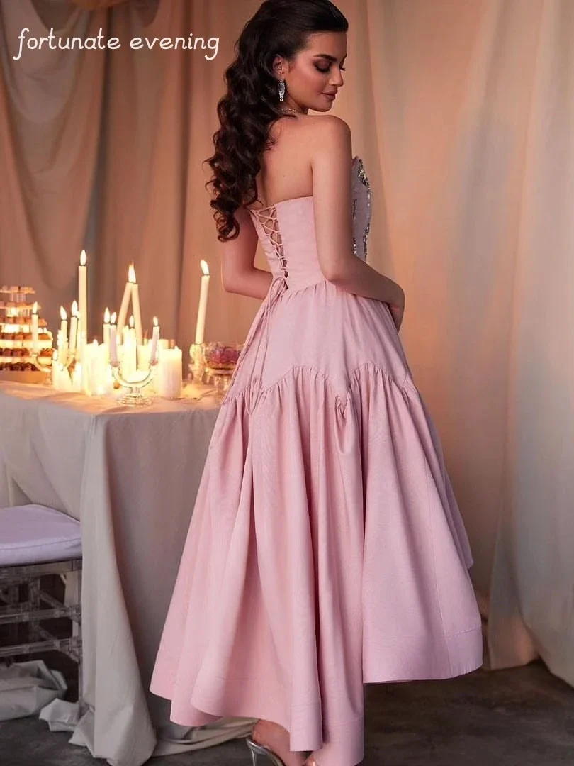 Fortunate Evening Elegant Vintage Crystal Beaded Ruffle Sweet Princess Pink Formal Occasion Prom Dress Evening Party Gowns