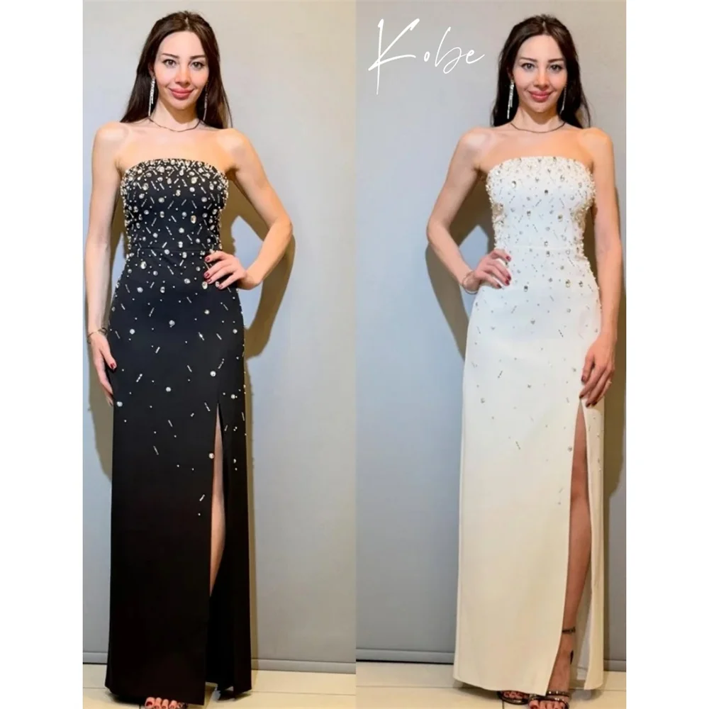

Kobe Side High Split Strapless Prom Dresses Sleeveless Crystal Customized فساتين سهرات Floor-Length vestido de gala noche mujer