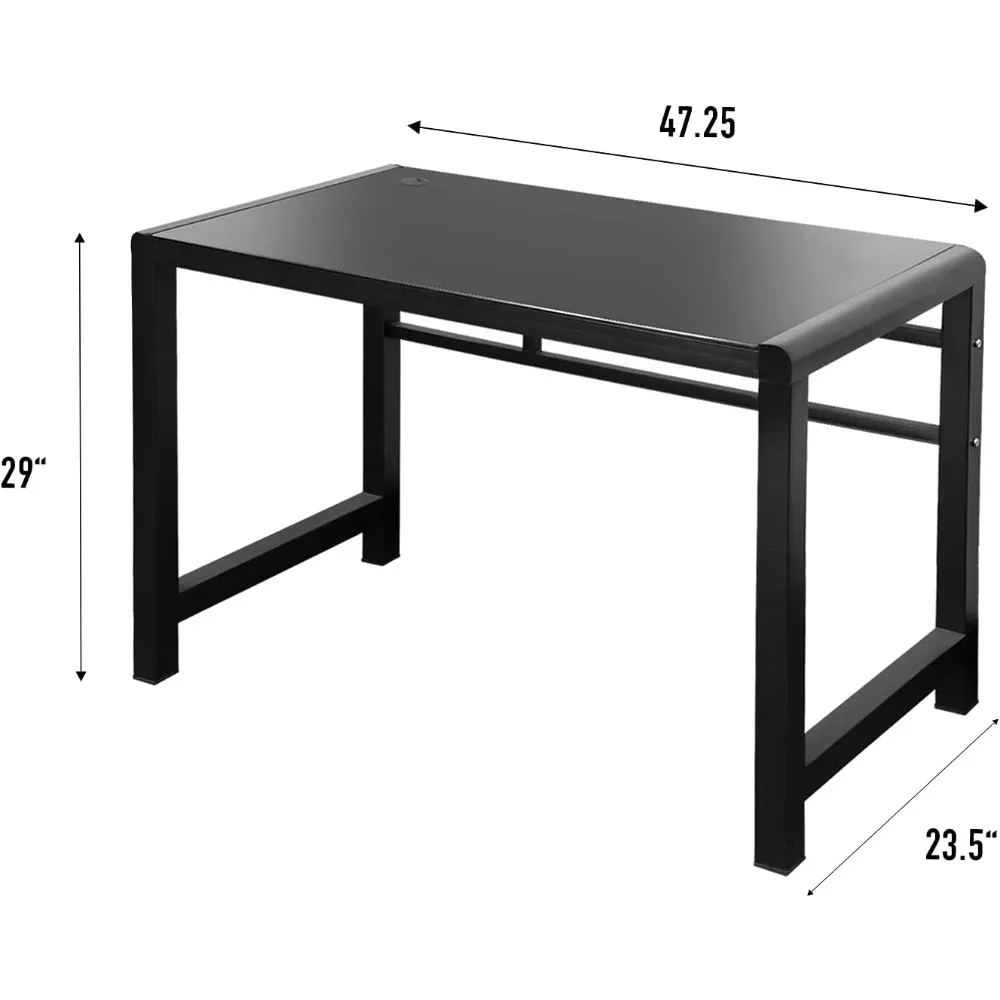 Tempered Glass Computer Desk Strength Sturdy Surface Laptop  USB Accessory Attribute Professional Office Desk Black