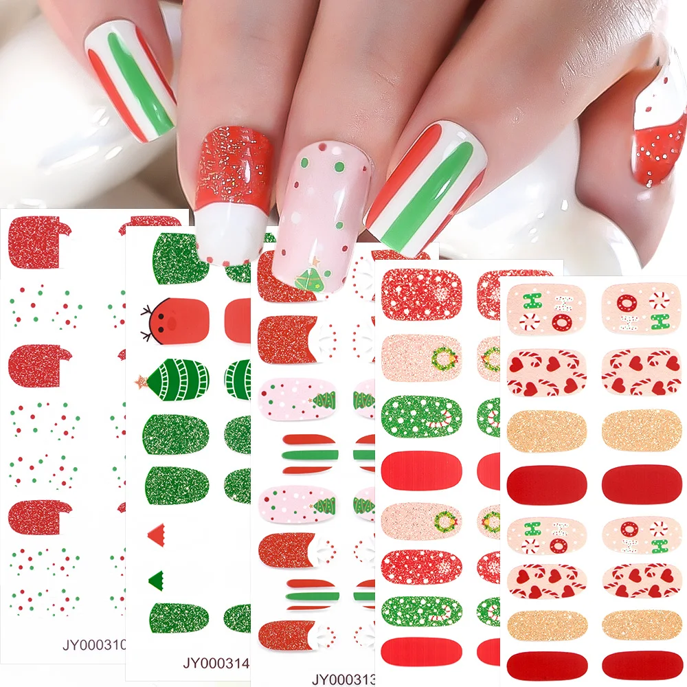 16 نصائح الوردي عيد الميلاد مسمار الفن غطاء كامل ملصق لا الخبز مصباح ذاتية اللصق ندفة الثلج مسمار التفاف الشارات ملصقات مقاومة للماء #2