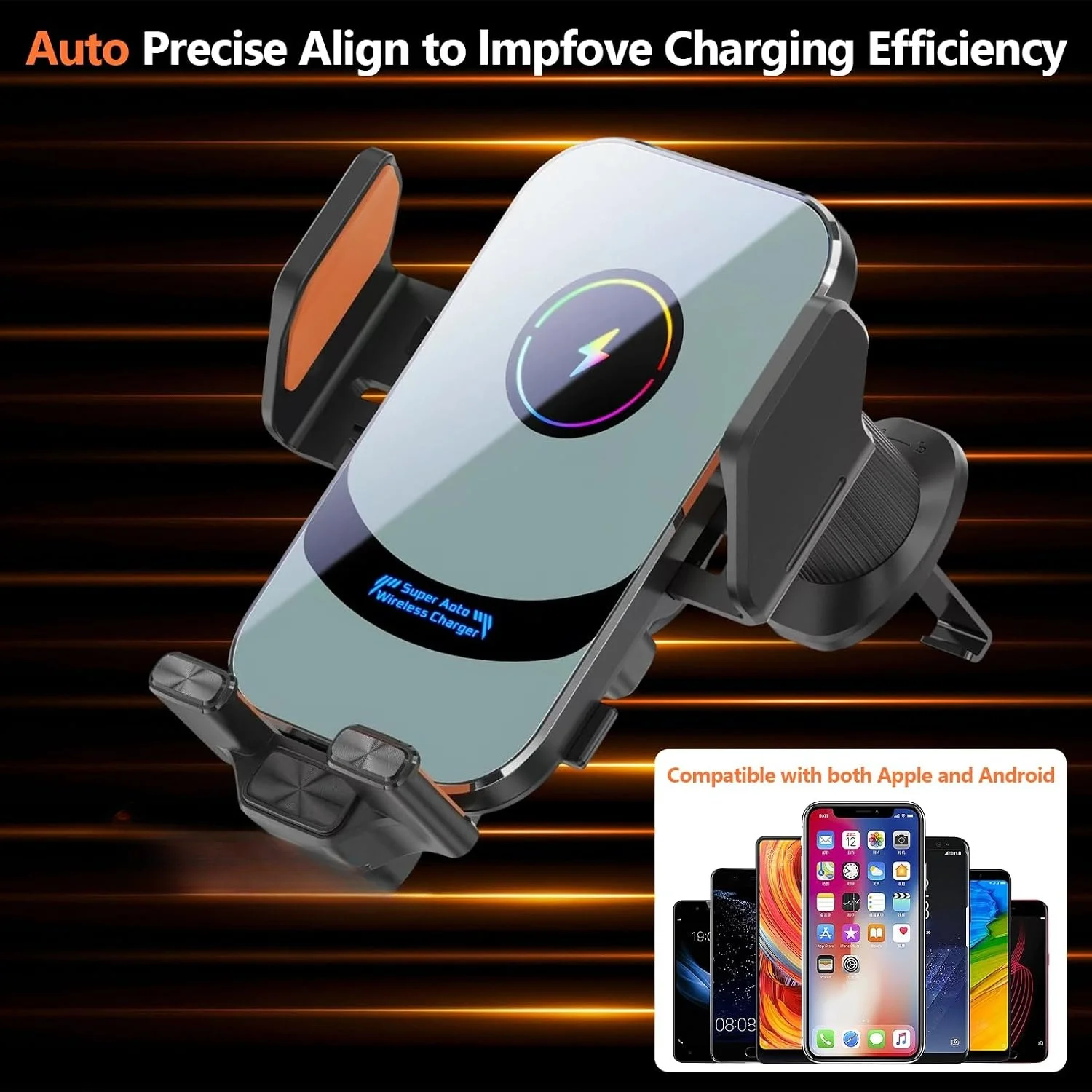 Wireless Car Charger 15W Fast Charging Auto Clamping Phone Holder Air Vent Mount for iPhone 18 17 16 15 14 13 12 Samsung S26 S25