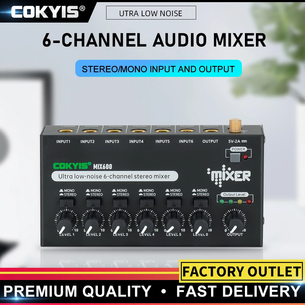 

Sound Mixer Ultra Low Noise 6 Channel Line Mixer Mini Sound Mixer Power Supply DC5V Easy Operation COKYIS MIX600 factory Outlet