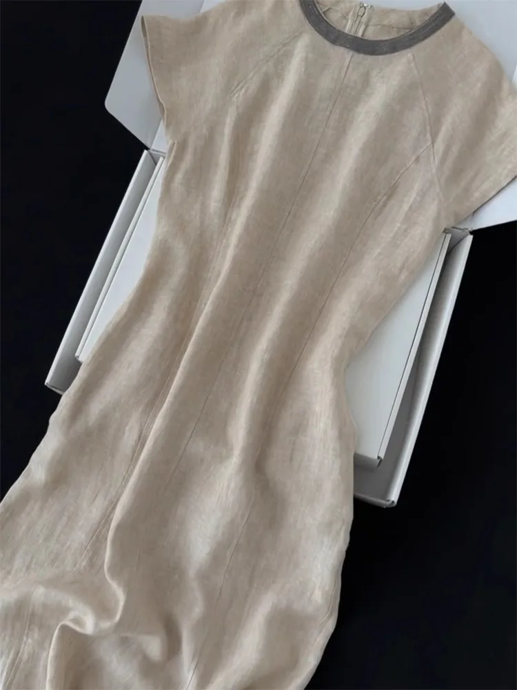 Ele lin t-shirt décontracté Dr jupe Midi classique pré-guerre Sle femme été Faionable Dr