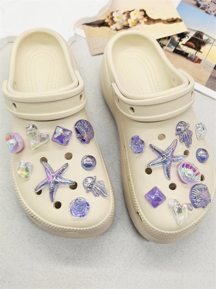 18 Stück Transparente Seestern- und Muschel-Schuhcharms DIY-Dekorationen Blumen-Clogs Schuhschnallen Zubehör Oktopus-Schuhclips Dekor – Detail 8
