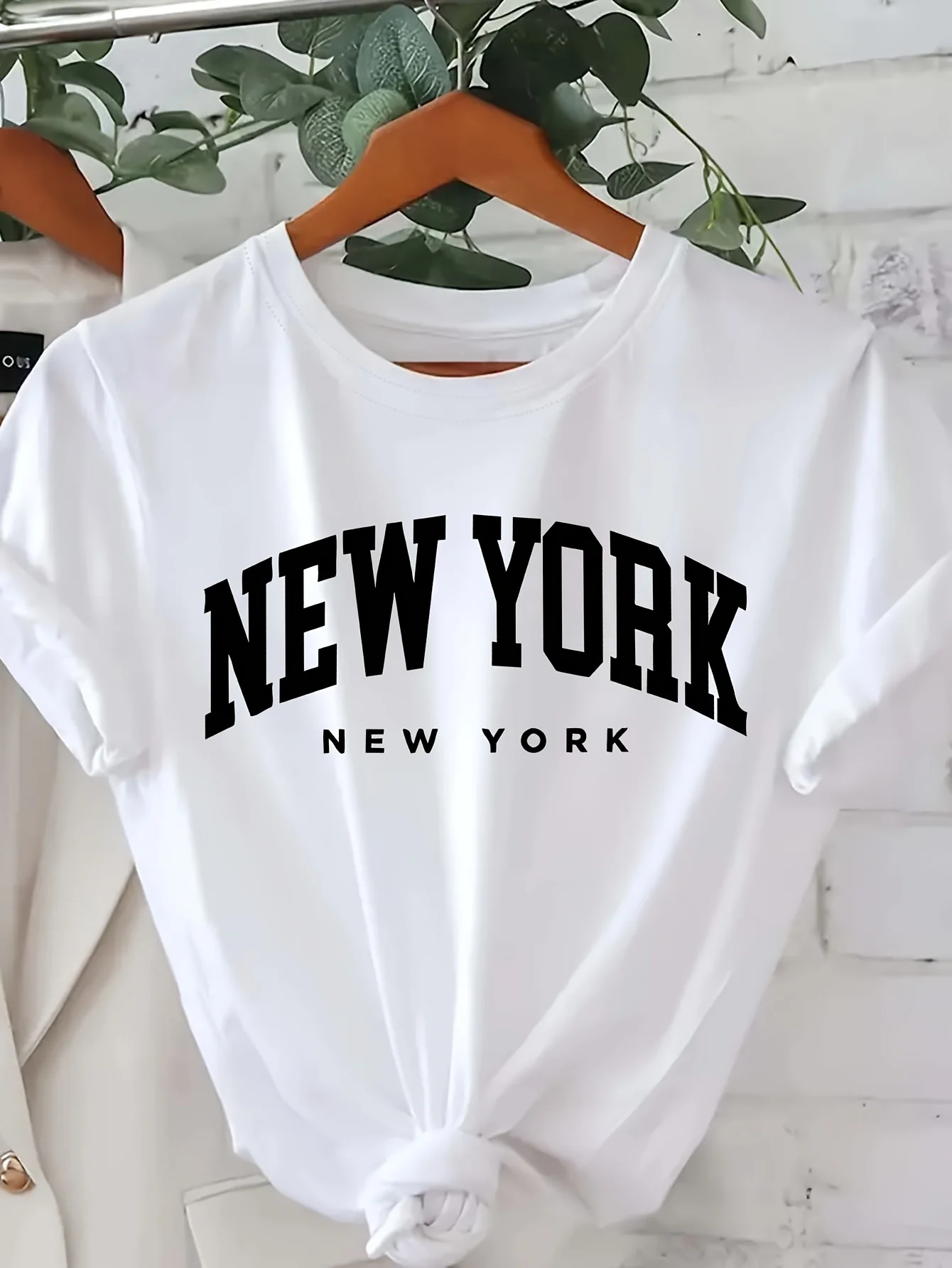 New York Letter Print Crew Neck T-Shirt Casual Short Sleeve Top for Spring & Summer Women\'s Clothing