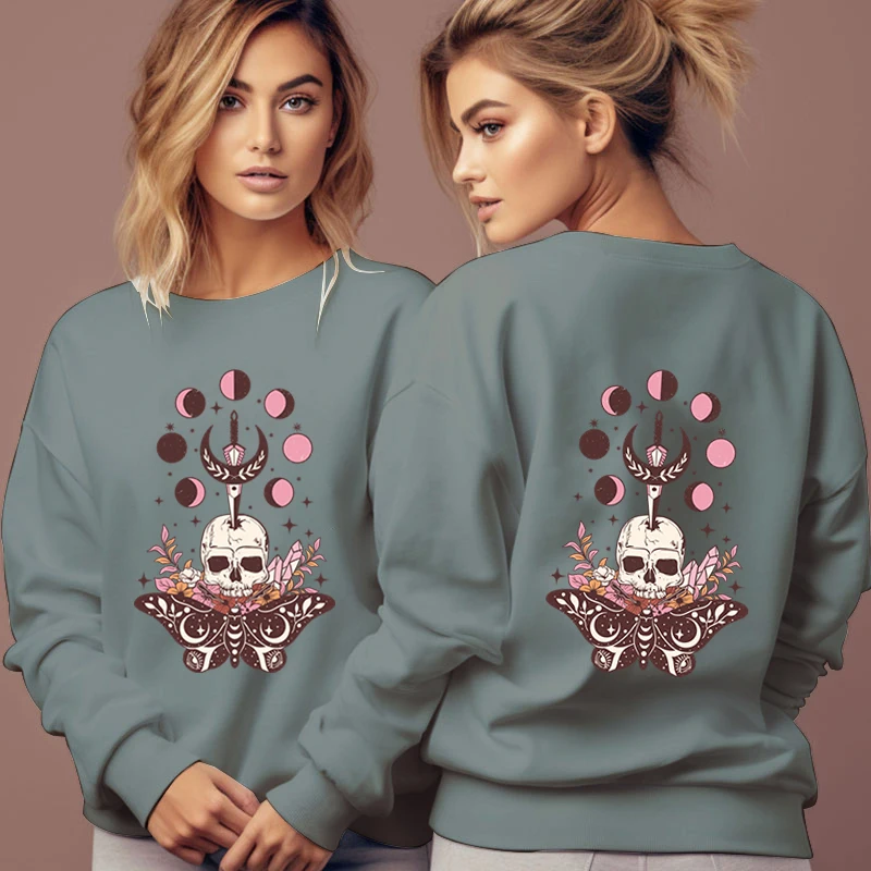 Insert A Sharp Sword Into The Skull Funny Women Sweatshirts Vintage Butterfly Sun Moon Graphics Tracksuit Loose Fleece Hoodies