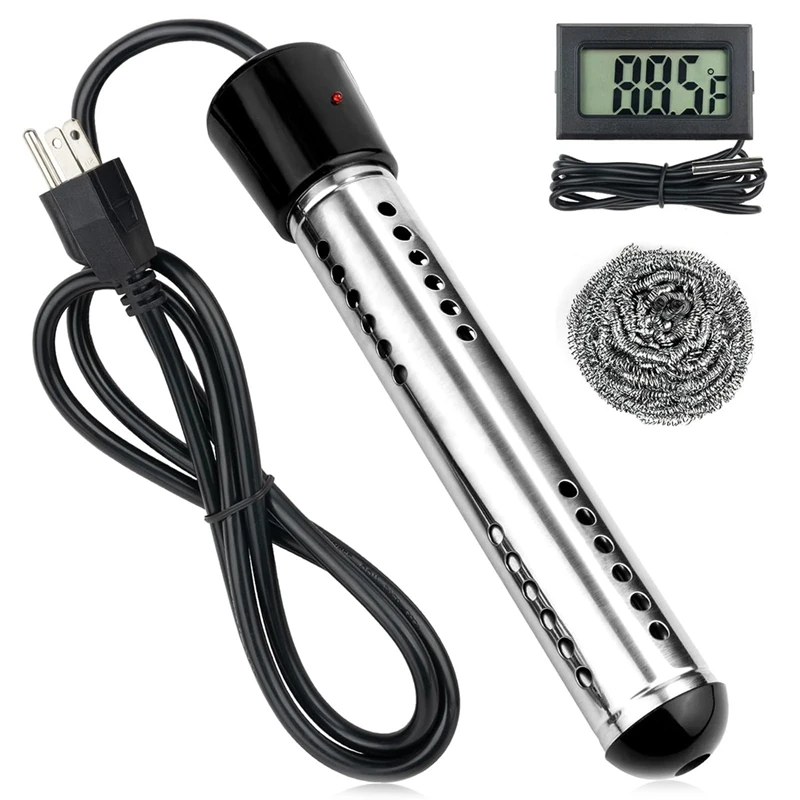 

US Plug,Immersion Water Heater, 1500W Bucket Heater, Electric Submersible Water Heater With LCD Thermometer Durable