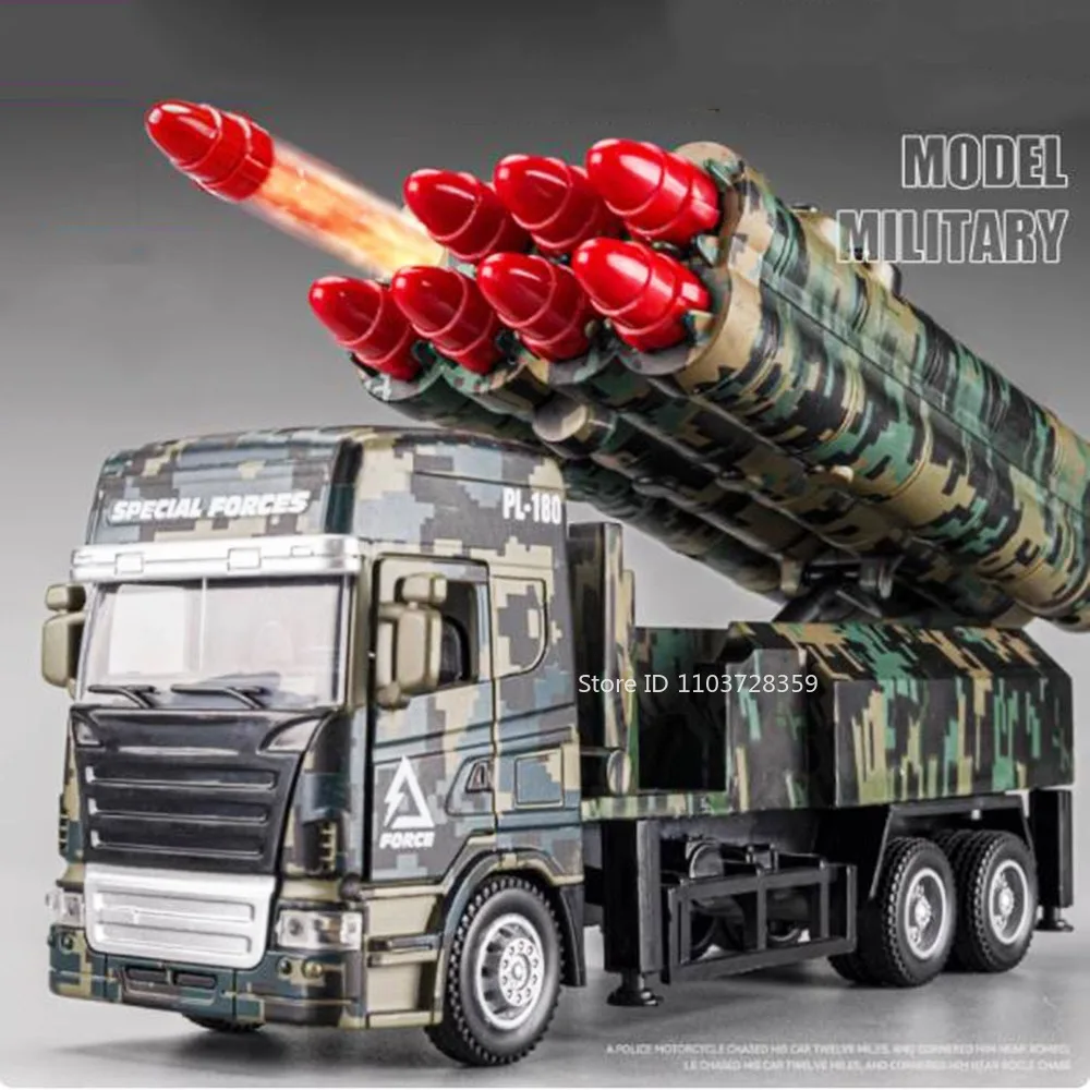 

1:32 Alloy Missile Launch Vehicle Model Toy Metal Diecast Military Car Models Sound Light Doors Opened Pull Back for Boys Gift