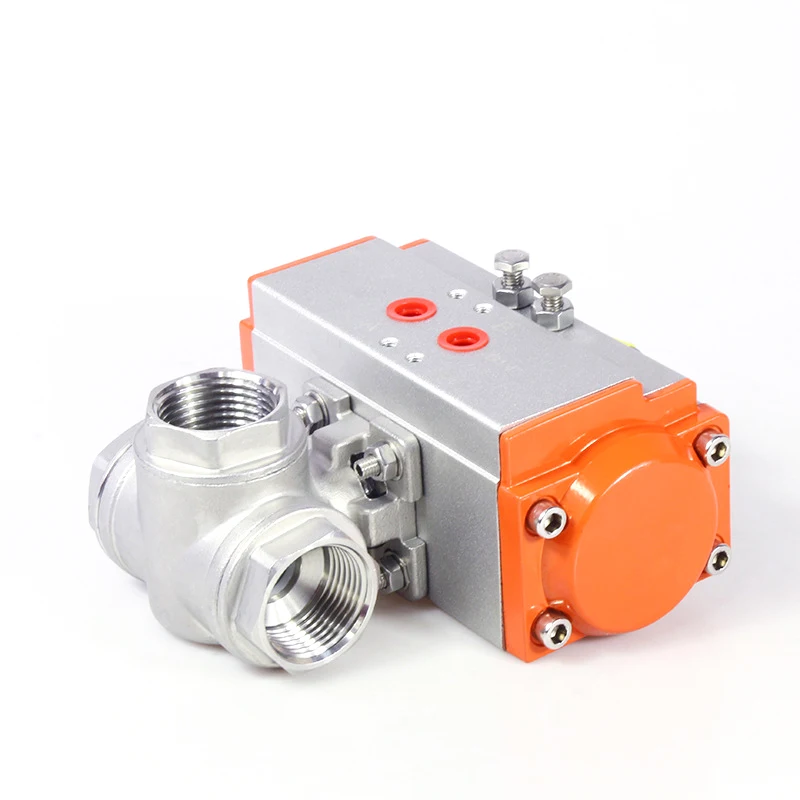 

DN20 304 Stainless Steel 3 Way 2 PC Ball Valve Double Acting Pneumatic Actuator