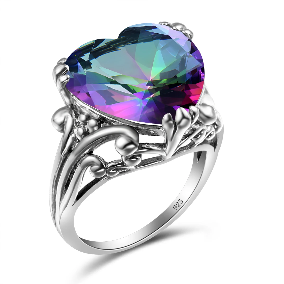 12*12mm Großer Herz-Mystic-Topas-Ring aus Gold für Frauen, Regenbogen-Feuerstein, Hochzeits- und Verlobungsschmuck, Accessoires, Geschenk für die Ehefrau, heiß begehrt – Detail 7