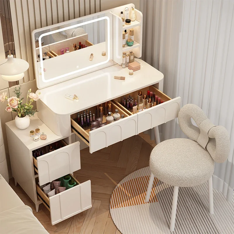 # Vanity Desk with Mirror and Light Makeup Dressing Table Dresser Bedroom Dresser Table with LED Lighted Large Mirror Gray White