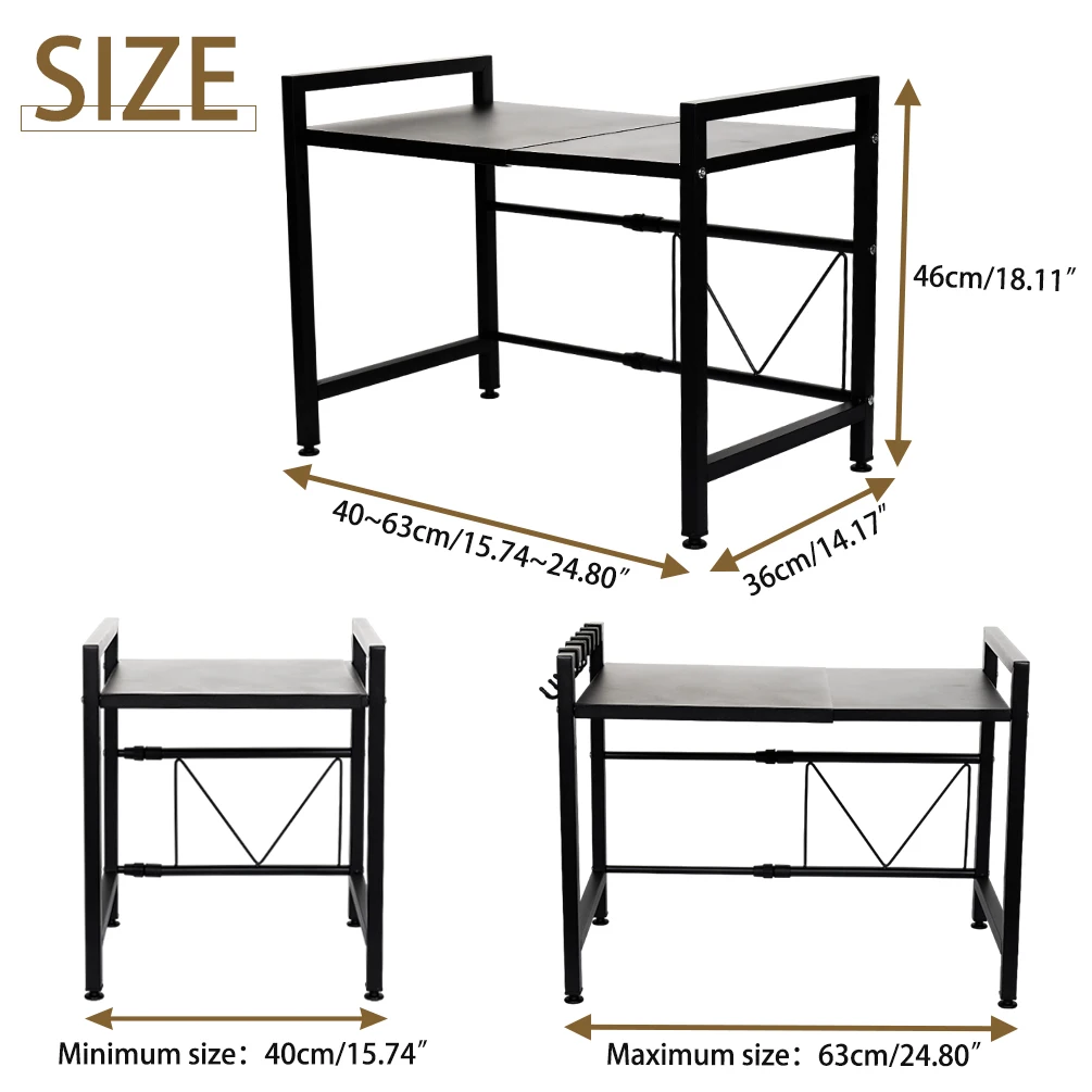 Microwave Oven Rack Stand Extendable Over Shelf Metal Bathroom Kitchen Storage Organizer Counter-Adjustable Width & Layer Height