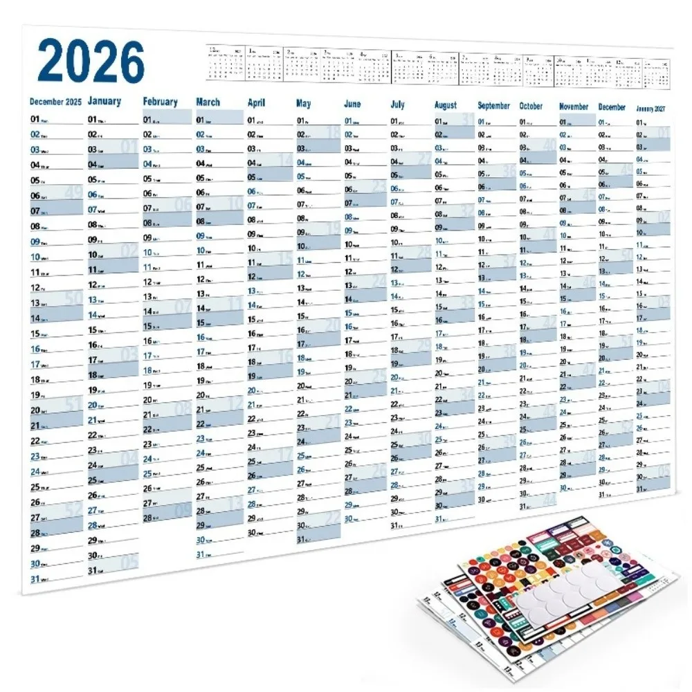 

Новый настенный календарь на 12 месяцев 2026 года, 30x20 дюймов, ежегодный планировщик, без ламинации, с наклейками-этикетками, настенный планировщик для офиса
