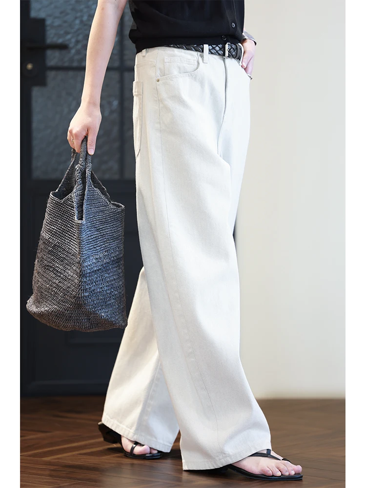 

Свободные джинсы с высокой талией и широкими штанинами для женщин, повседневные брюки-кюлоты из смесового хлопка, светло-серого цвета, весенне-летние брюки