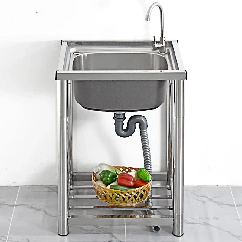 

【Best-selling】Thickened Stainless Steel Sinks for Kitchen Commercial Floor-standing Kitchen Sinks with Bracket Home Outdoor Dish