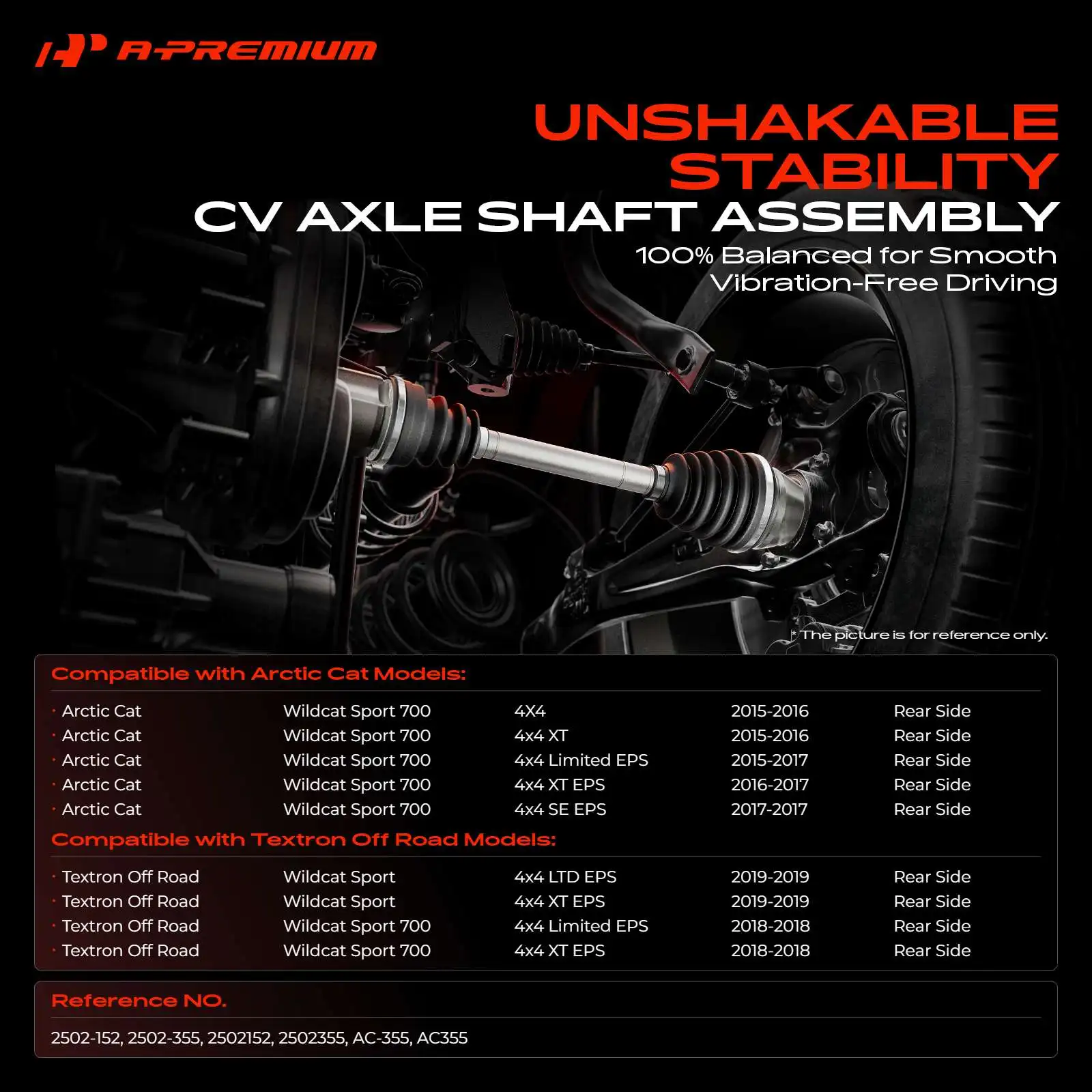 A-Premium Rear CV Axle Assembly for Arctic Cat Wildcat Sport 700 2015-2017 Textron Off Road Wildcat Sport Wildcat Sport 700